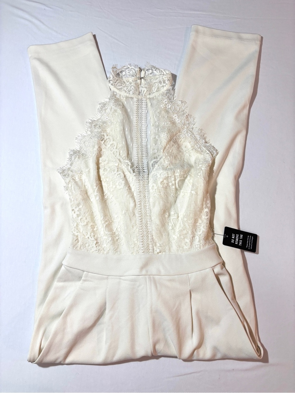 Express Ivory Lace Halter Jumpsuit